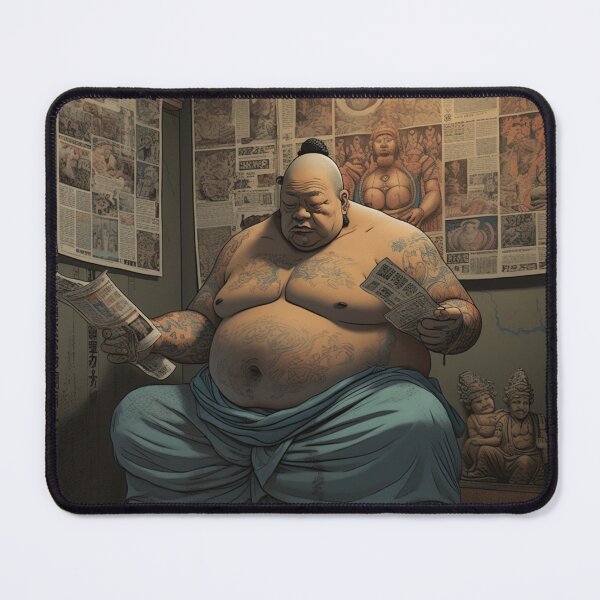 Item preview, A Fat Japonese Man Reading a Newspaper Illustration designed and sold by Sketch-Shack.