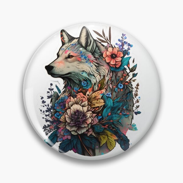 Item preview, Colorful Wolf With Flowers designed and sold by ArtFromBeyond.