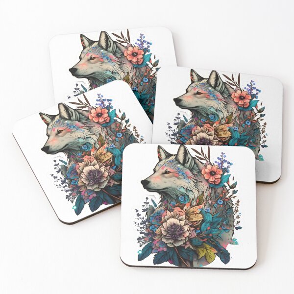 Item preview, Colorful Wolf With Flowers designed and sold by ArtFromBeyond.