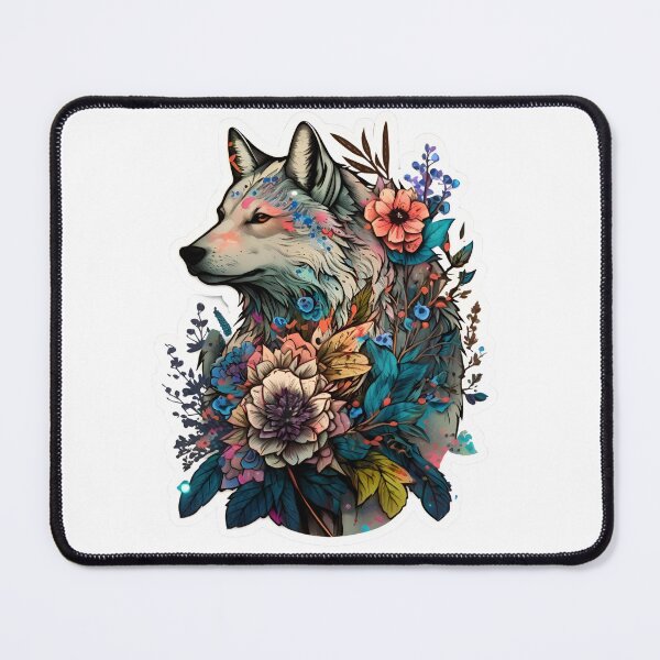 Item preview, Colorful Wolf With Flowers designed and sold by ArtFromBeyond.