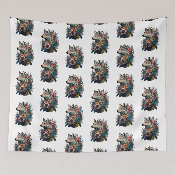 Item preview, Colorful Wolf With Flowers designed and sold by ArtFromBeyond.