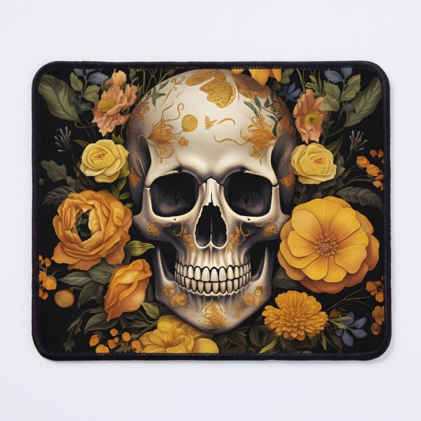 Item preview, Gothic Elegance: Skulls and Roses Adorned with Yellow Marigolds designed and sold by Studio-Mind.