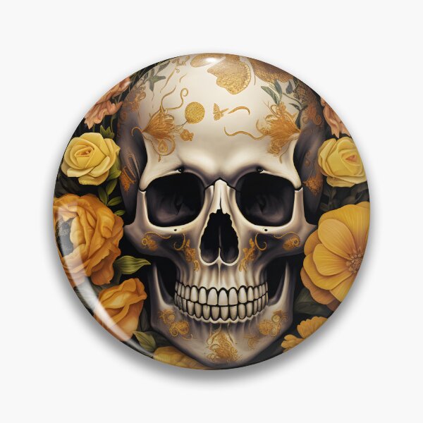 Item preview, Gothic Elegance: Skulls and Roses Adorned with Yellow Marigolds designed and sold by Studio-Mind.