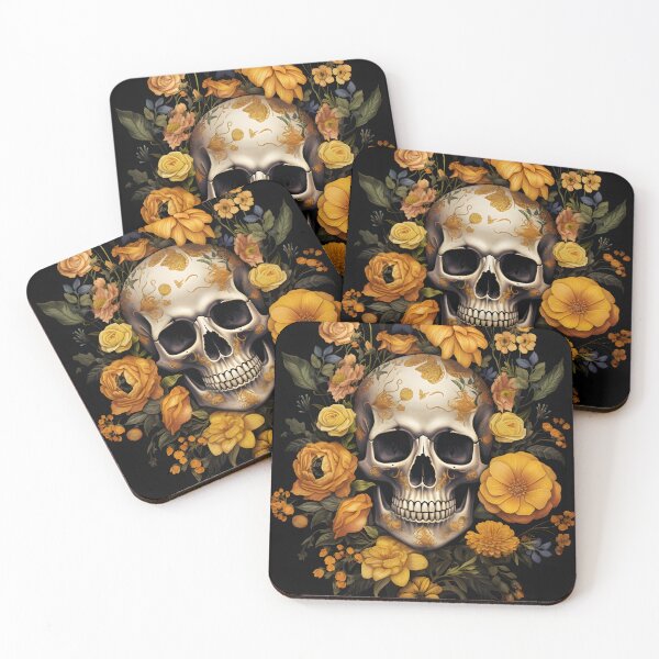 Item preview, Gothic Elegance: Skulls and Roses Adorned with Yellow Marigolds designed and sold by Studio-Mind.