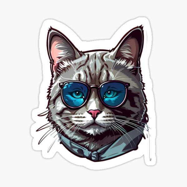 Chic Feline Fashion - Unique Cat with Sunglasses Design Sticker