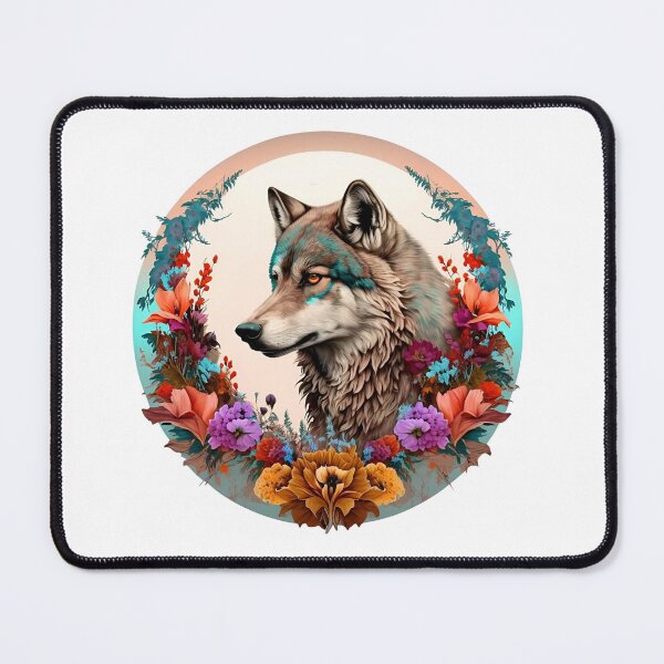 Item preview, Colorful Wolf With Flowers designed and sold by ArtFromBeyond.