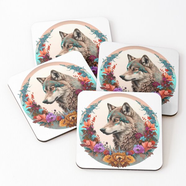 Item preview, Colorful Wolf With Flowers designed and sold by ArtFromBeyond.
