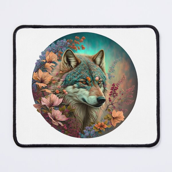 Item preview, Colorful Wolf With Flowers designed and sold by ArtFromBeyond.