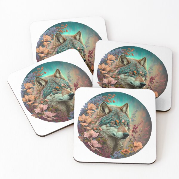 Item preview, Colorful Wolf With Flowers designed and sold by ArtFromBeyond.