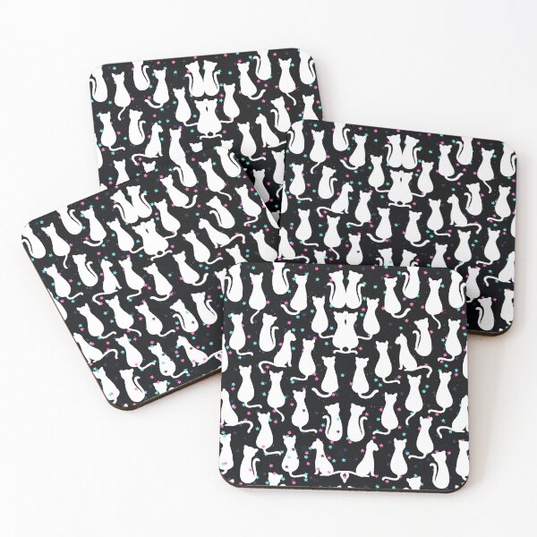 Item preview, White Cats and stars designed and sold by ArtAngiTresors.
