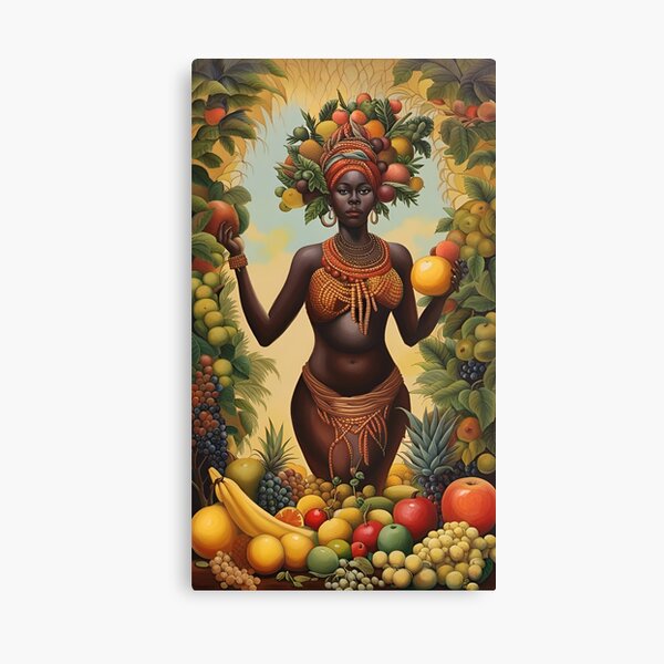 Item preview, Goddess of abundance digital painting - fruit, African beauty designed and sold by SirenSeventyOne.