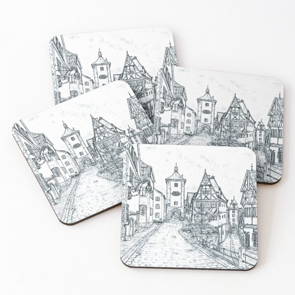 Item preview, Rothenburg ob der Tauber Drawing, Germany, Blue Tint - A Timeless Journey to Bavarian Romance designed and sold by studioSharonKay.