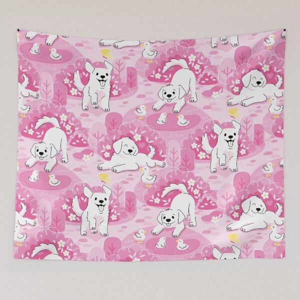 Item preview, Golden Retriever Puppy in Pink Garden designed and sold by miavaldez.