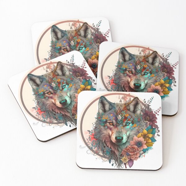 Item preview, Colorful Wolf With Flowers designed and sold by ArtFromBeyond.