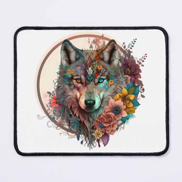 Item preview, Colorful Wolf With Flowers designed and sold by ArtFromBeyond.