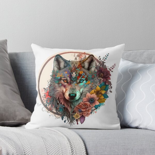 Item preview, Colorful Wolf With Flowers designed and sold by ArtFromBeyond.