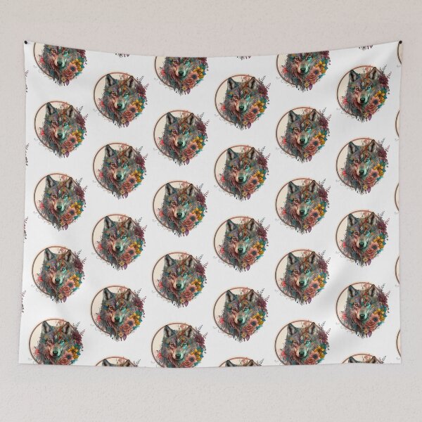 Item preview, Colorful Wolf With Flowers designed and sold by ArtFromBeyond.