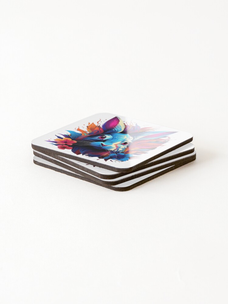 Thumbnail 4 of 5, Coasters (Set of 4), Full Color Rabbit designed and sold by RodoArtDs.