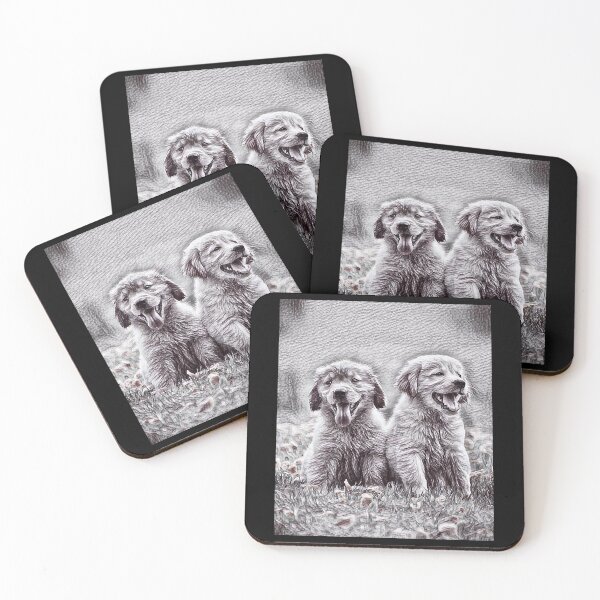 Item preview, Two Golden Retriever Puppies in Pen Scribble designed and sold by AmiAkins.
