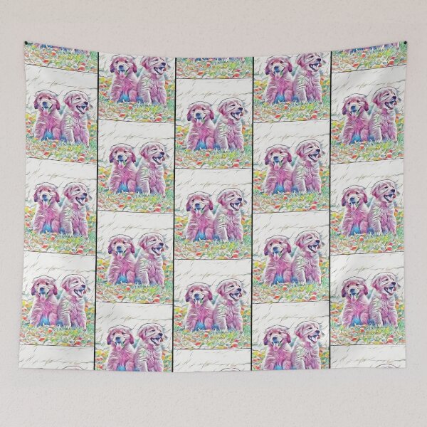 Item preview, Two Golden Retriever Puppies in Soft Floating Colors designed and sold by AmiAkins.