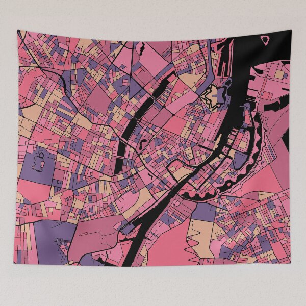 Aperçu de l'œuvre Modèle de carte de Copenhague en violet et rose créée et vendue par PatternMaps.