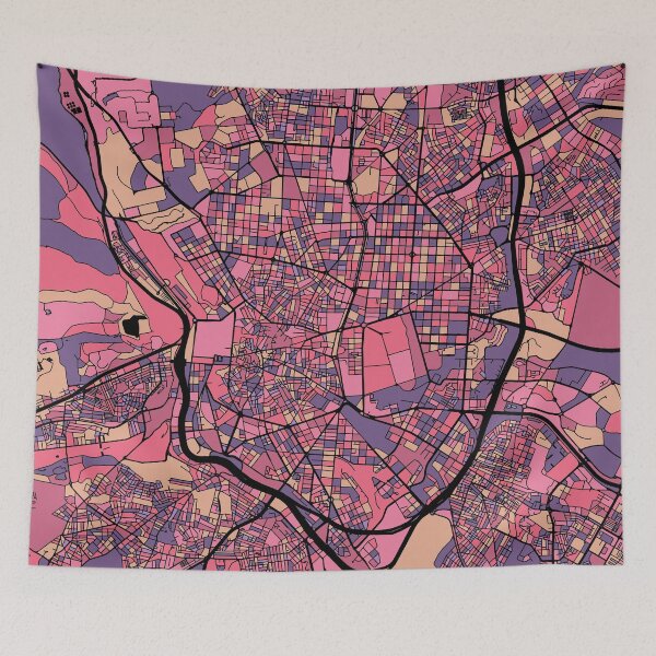 Item preview, Madrid Map Pattern in Purple & Pink designed and sold by PatternMaps.