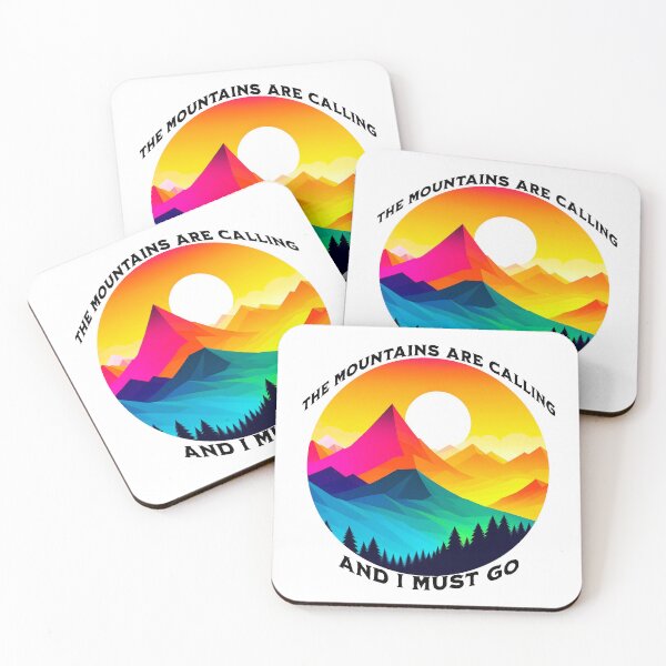 Item preview, The Mountains are calling, colourful mountain sunrise, mountain quote, natural world,  designed and sold by allycat57.