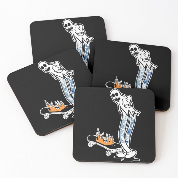 Item preview, Cool Dancing Ghost with Traditional Dragon Tattoo an Burning Skateboard designed and sold by Cesar Caligula.