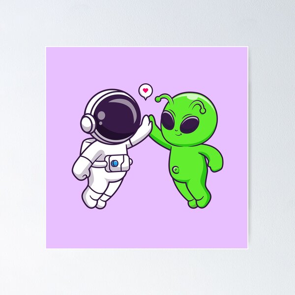 Item preview, "Cosmic High-Five: Cute Astronaut and Alien Cartoon" designed and sold by hjian8219.