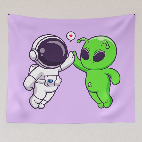 Item preview, "Cosmic High-Five: Cute Astronaut and Alien Cartoon" designed and sold by hjian8219.