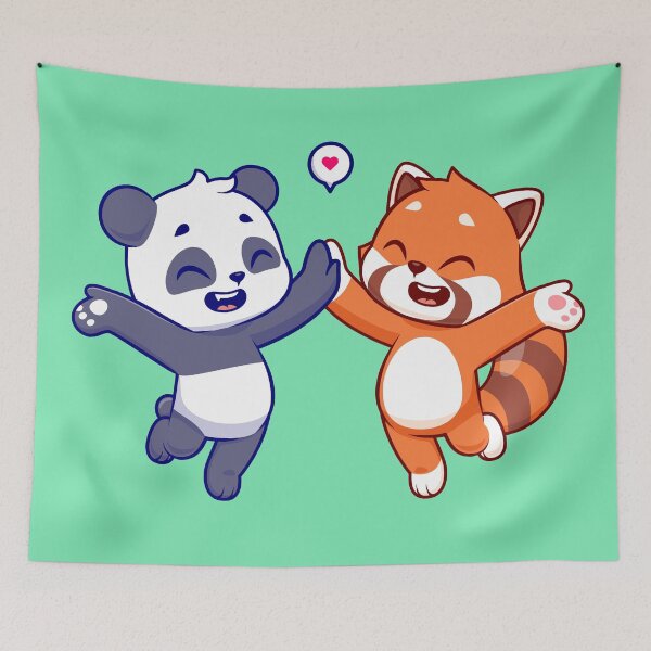 Item preview, Panda Pals: Cute Panda and Red Panda High Five Cartoon designed and sold by hjian8219.