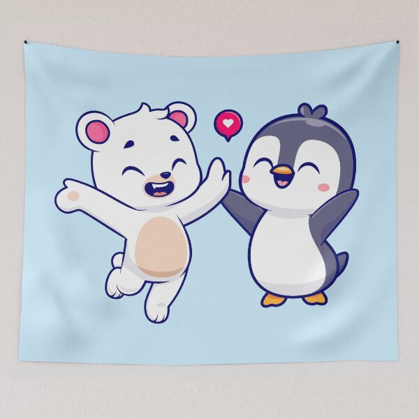 Item preview, Arctic Friends: Cute Polar Bear and Penguin High-Five Cartoon designed and sold by hjian8219.