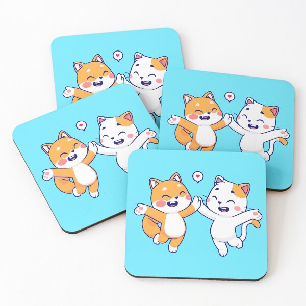 Item preview, Paws of Friendship: Cute Shiba Inu Dog and Cat High-Five Cartoon designed and sold by hjian8219.
