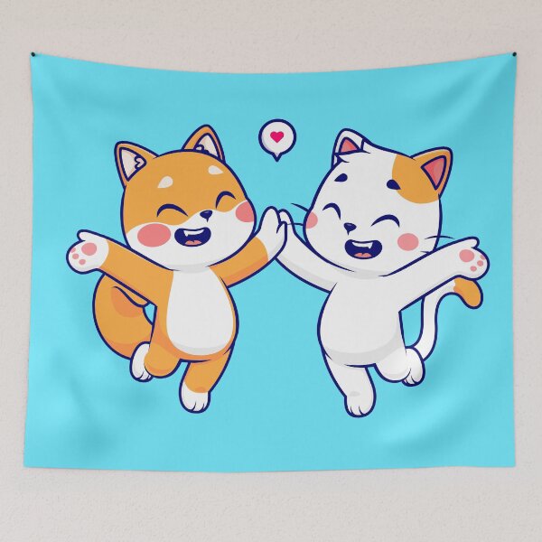 Item preview, Paws of Friendship: Cute Shiba Inu Dog and Cat High-Five Cartoon designed and sold by hjian8219.