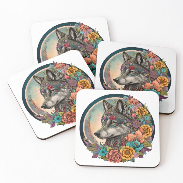 Item preview, Colorful Wolf With Flowers designed and sold by ArtFromBeyond.