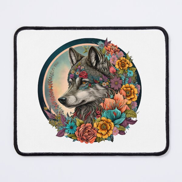 Item preview, Colorful Wolf With Flowers designed and sold by ArtFromBeyond.