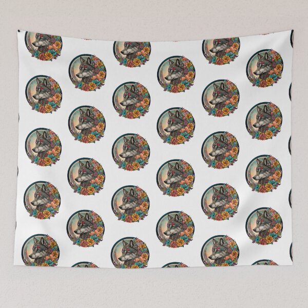 Item preview, Colorful Wolf With Flowers designed and sold by ArtFromBeyond.