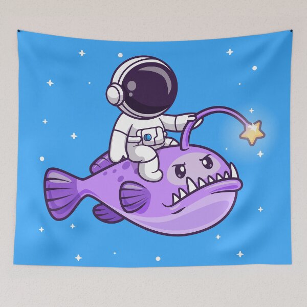 Item preview, Astro-Aquatic Adventure: Cute Astronaut Riding Anglerfish Cartoon designed and sold by hjian8219.