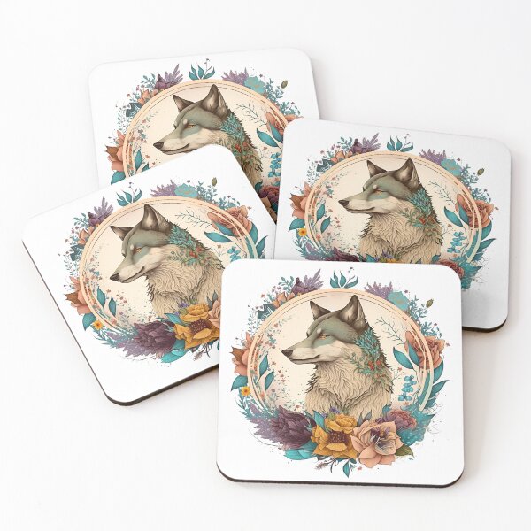 Item preview, Colorful Wolf With Flowers designed and sold by ArtFromBeyond.