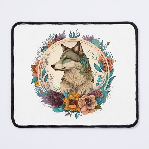 Item preview, Colorful Wolf With Flowers designed and sold by ArtFromBeyond.