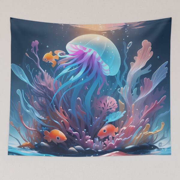 Item preview, A jellyfish and fishes in the water designed and sold by Carmillai.