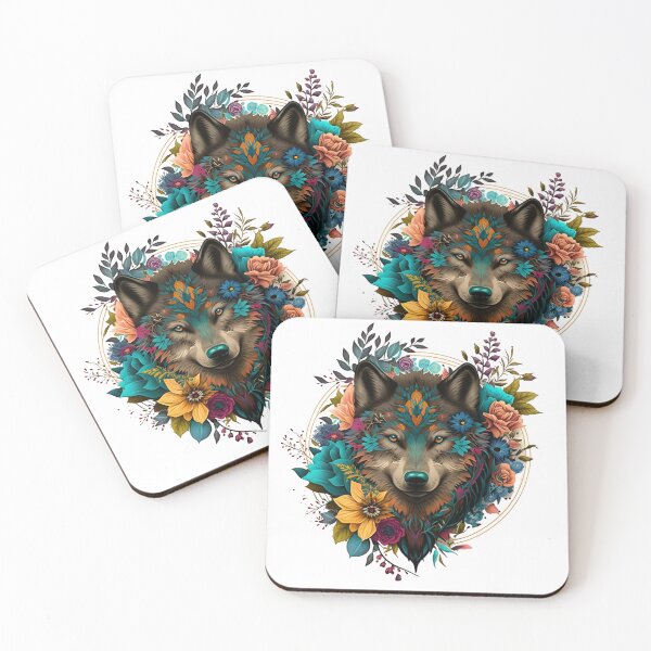 Item preview, Colorful Wolf With Flowers designed and sold by ArtFromBeyond.