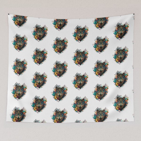 Item preview, Colorful Wolf With Flowers designed and sold by ArtFromBeyond.
