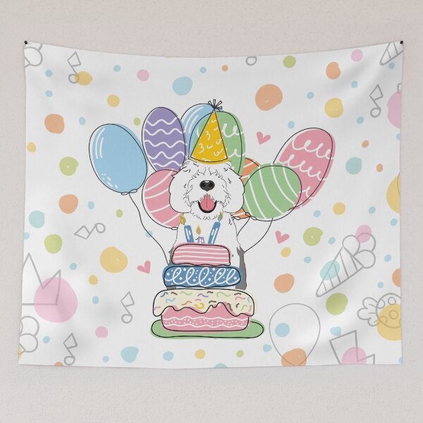 Item preview, Gray White Sheepadoodle Birthday Party 6 designed and sold by Lulupainting.