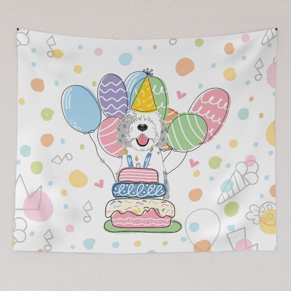Item preview, Blue Merle Sheepadoodle Birthday Party 1 designed and sold by Lulupainting.