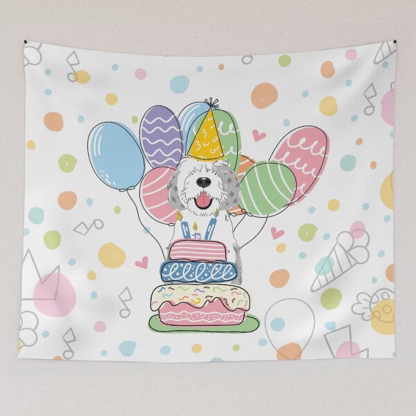 Item preview, Blue Merle Sheepadoodle Birthday Party 2 designed and sold by Lulupainting.