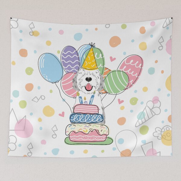 Item preview, Blue Merle Sheepadoodle Birthday Party 3 designed and sold by Lulupainting.