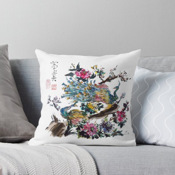 Item preview, Pair of Peacock on a Peony Tree Chinese Brush Ink Painting designed and sold by joannahliu.