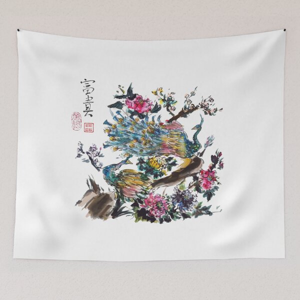 Item preview, Pair of Peacock on a Peony Tree Chinese Brush Ink Painting designed and sold by joannahliu.