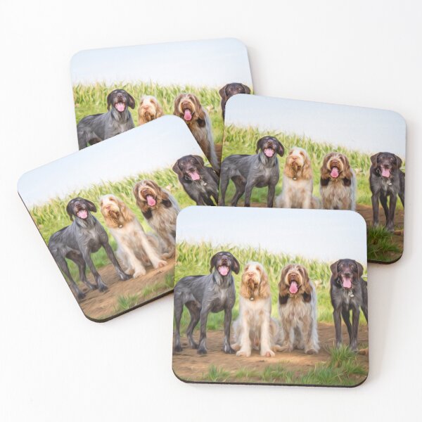 Item preview, German Wirehaired Pointers and Italian Spinoni in a row by heidiannemorris designed and sold by FOLK ART FUSION by heidiannemorris.